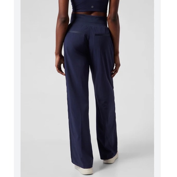 Athleta Nolita Wide Leg Pants Navy Blue High Rise Travel Trousers Size 0 - Picture 2 of 5